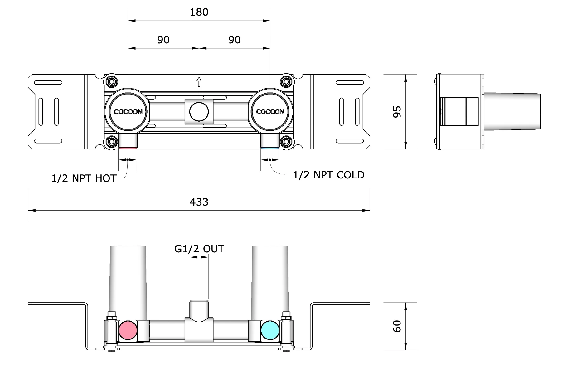 BOX22-V-USA Build-in part hot/cold valves