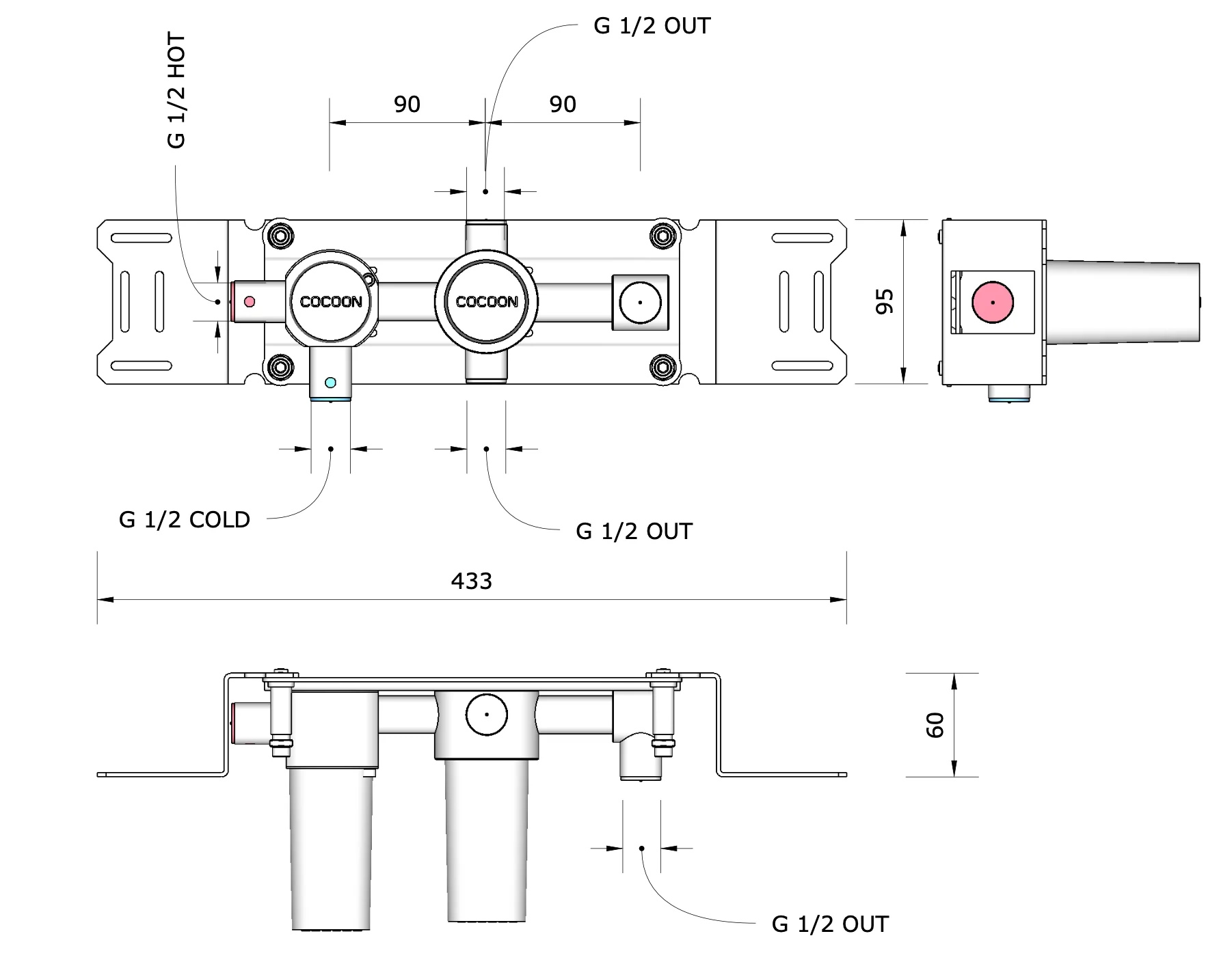 BOX23 - Build-in part thermostat, diverter & outlet