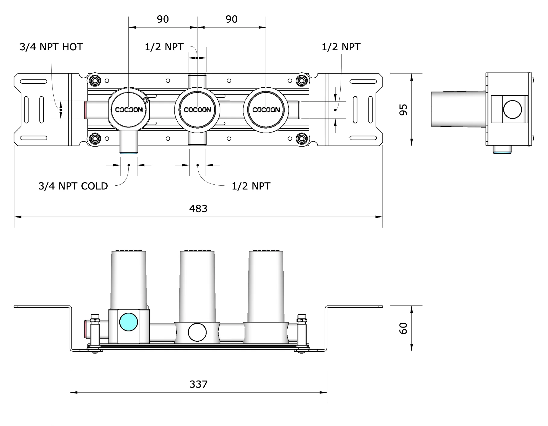 BOX23-V-USA Build-in part thermostat & 2 valves