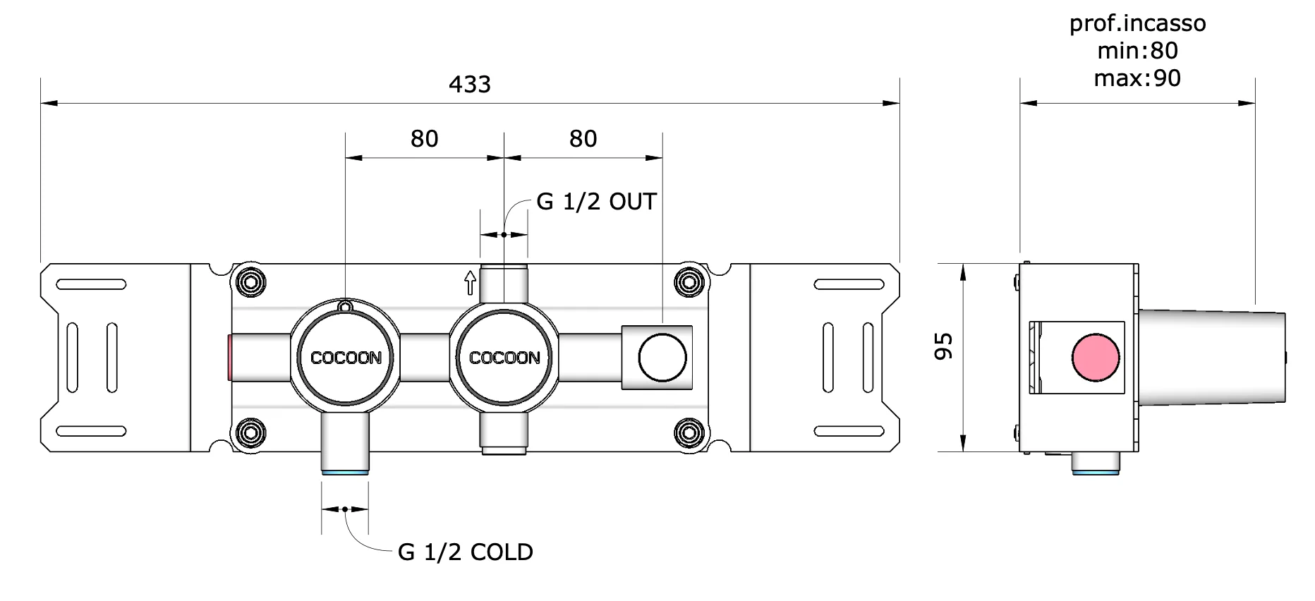 BOX03 - Build-in part thermostat, diverter & outlet